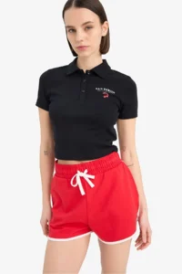 DeFacto Cool Fitted Polo Neck Printed Ribbed Short Sleeve Black T-Shirt - Image 3