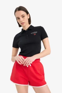 DeFacto Cool Fitted Polo Neck Printed Ribbed Short Sleeve Black T-Shirt - Image 4