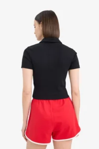 DeFacto Cool Fitted Polo Neck Printed Ribbed Short Sleeve Black T-Shirt - Image 7