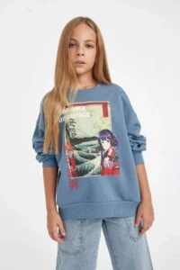 DeFacto Hatsune Miku Relax Fit Crew Neck Soft Fuzzy Sweatshirt Girl Child