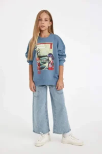 DeFacto Hatsune Miku Relax Fit Crew Neck Soft Fuzzy Sweatshirt Girl Child - Image 2