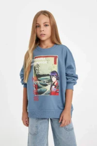 DeFacto Hatsune Miku Relax Fit Crew Neck Soft Fuzzy Sweatshirt Girl Child - Image 3
