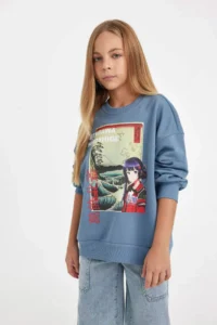 DeFacto Hatsune Miku Relax Fit Crew Neck Soft Fuzzy Sweatshirt Girl Child - Image 4