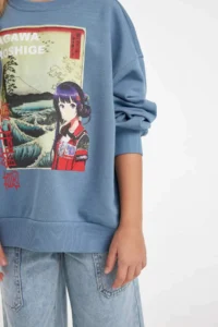 DeFacto Hatsune Miku Relax Fit Crew Neck Soft Fuzzy Sweatshirt Girl Child - Image 5