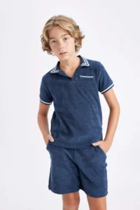 DeFacto Apaş Collar Towel Fabric Short Sleeve T-Shirt Boy