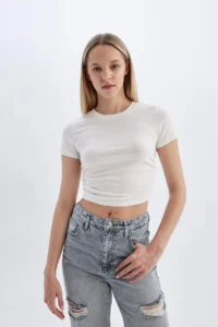 DeFacto Fitted Crew Neck Modal Short Sleeve T-Shirt