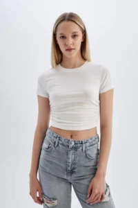 DeFacto Fitted Crew Neck Modal Short Sleeve T-Shirt - Image 3