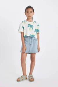 DeFacto Crop Crew Neck Patterned Short Sleeve T-Shirt Girl - Image 2