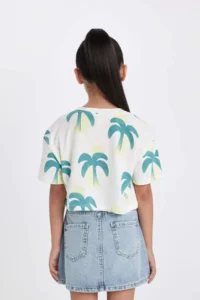 DeFacto Crop Crew Neck Patterned Short Sleeve T-Shirt Girl - Image 4