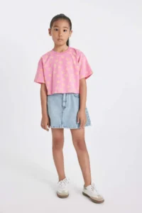 DeFacto Crop Crew Neck Patterned Short Sleeve T-Shirt Girl - Image 2
