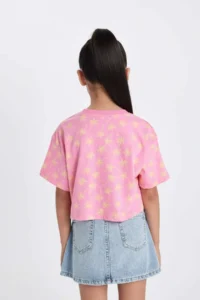DeFacto Crop Crew Neck Patterned Short Sleeve T-Shirt Girl - Image 5