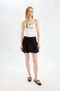 DeFacto Balloon Fit High Waist Cotton Lined Mini Skirt