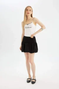 DeFacto Balloon Fit High Waist Cotton Lined Mini Skirt - Image 2