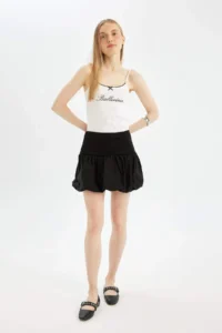 DeFacto Balloon Fit High Waist Cotton Lined Mini Skirt - Image 3