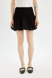 DeFacto Balloon Fit High Waist Cotton Lined Mini Skirt - Image 5
