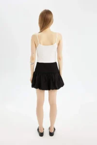 DeFacto Balloon Fit High Waist Cotton Lined Mini Skirt - Image 7