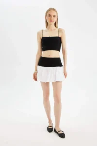DeFacto Balloon Fit High Waist Cotton Lined Mini Skirt