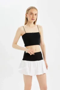 DeFacto Balloon Fit High Waist Cotton Lined Mini Skirt - Image 2