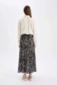 DeFacto Pleated Patterned Satin Maxi Hijab Skirt - Image 6