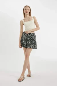 DeFacto Cool Patterned High Waist Moroccan Mini Skirt
