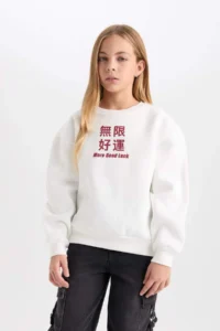 DeFacto Girl's Relax Fit Crew Neck Printed Sweatshirt - Image 3