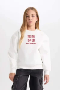 DeFacto Girl's Relax Fit Crew Neck Printed Sweatshirt - Image 4