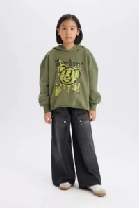 DeFacto Oversize Wide Fit Hooded Printed Sweatshirt Girl - Image 2
