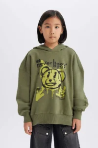 DeFacto Oversize Wide Fit Hooded Printed Sweatshirt Girl - Image 3