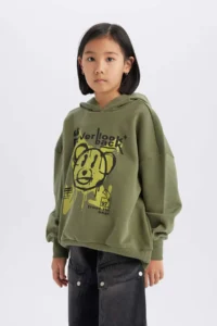 DeFacto Oversize Wide Fit Hooded Printed Sweatshirt Girl - Image 4