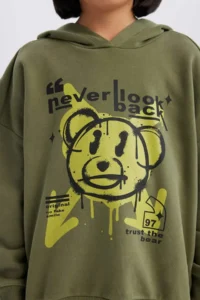 DeFacto Oversize Wide Fit Hooded Printed Sweatshirt Girl - Image 5