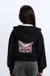 DeFacto Printed Hooded Soft Furry Zippered Sweatshirt Girl - Image 6