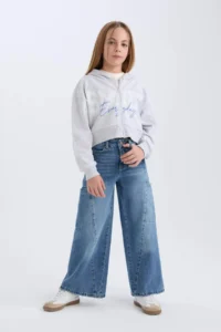 DeFacto Printed Hooded Soft Furry Zippered Sweatshirt Girl - Image 2