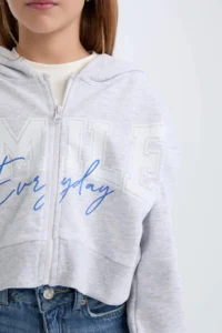 DeFacto Printed Hooded Soft Furry Zippered Sweatshirt Girl - Image 5