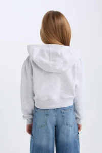 DeFacto Printed Hooded Soft Furry Zippered Sweatshirt Girl - Image 6
