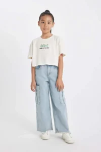 DeFacto Crop Crew Neck Floral Short Sleeve T-Shirt Girl - Image 2