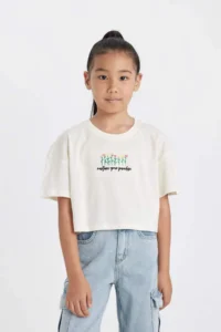 DeFacto Crop Crew Neck Floral Short Sleeve T-Shirt Girl - Image 3