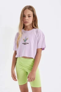 DeFacto Crop Crew Neck Floral Short Sleeve T-Shirt Girl - Image 3