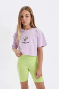 DeFacto Crop Crew Neck Floral Short Sleeve T-Shirt Girl - Image 4