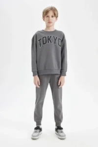 DeFacto Boy's Anthracite Oversize Wide Fit Crew Neck Printed School Sweatshirt - Image 2