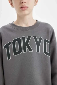 DeFacto Boy's Anthracite Oversize Wide Fit Crew Neck Printed School Sweatshirt - Image 5