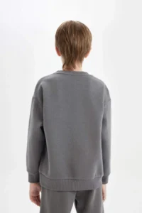 DeFacto Boy's Anthracite Oversize Wide Fit Crew Neck Printed School Sweatshirt - Image 6