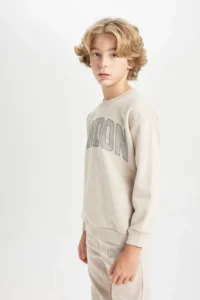 DeFacto Boy's Oversize Wide Fit Crew Neck School Sweatshirt