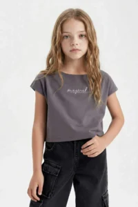 DeFacto Printed Crop Short Sleeve T-Shirt Girls