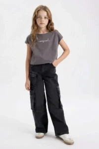 DeFacto Printed Crop Short Sleeve T-Shirt Girls - Image 2