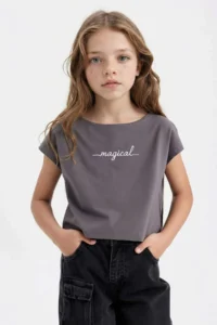 DeFacto Printed Crop Short Sleeve T-Shirt Girls - Image 4
