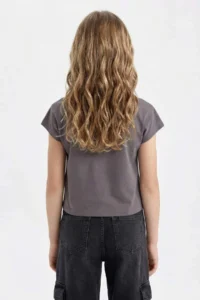 DeFacto Printed Crop Short Sleeve T-Shirt Girls - Image 6