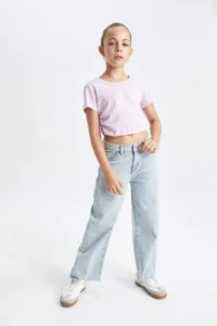 DeFacto Crop Crew Neck Basic Plain Short Sleeve T-Shirt Girl - Image 2