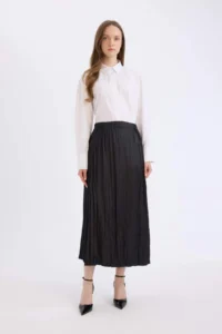 DeFacto A Cut Basic Plain Satin Maxi Skirt - Image 2