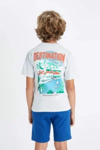 DeFacto Crew Neck Back Printed Short Sleeve T-Shirt Boy
