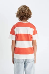 DeFacto Crew Neck Striped Short Sleeve T-Shirt Boy - Image 6